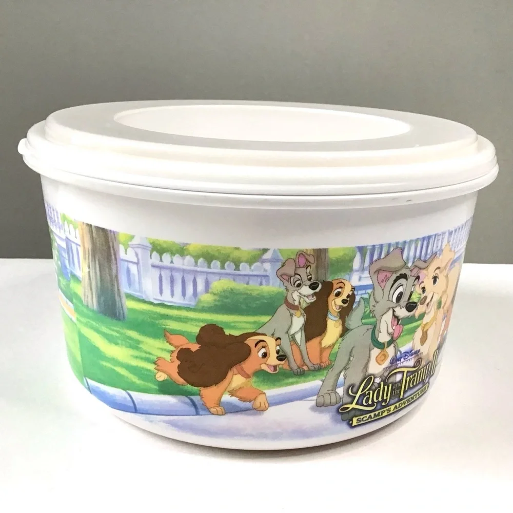 Vintage 2000 Disney Lady & The Tramp II Popcorn Container Snack Bowl Lid Kellogg